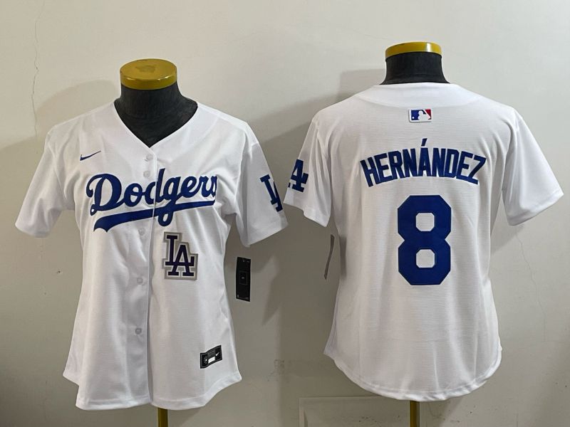 Women 2026 Nike Los Angeles Dodgers #8 Hernandez White Game MLB Jersey 01->women mlb jersey->Women Jersey